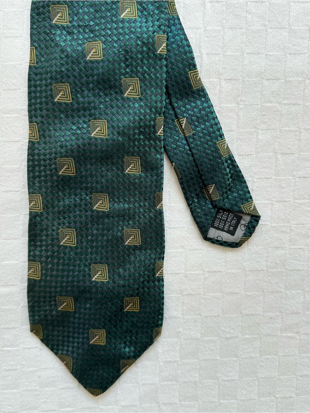Valentino Garavani Emerald Green Tie with Gold Square Motif